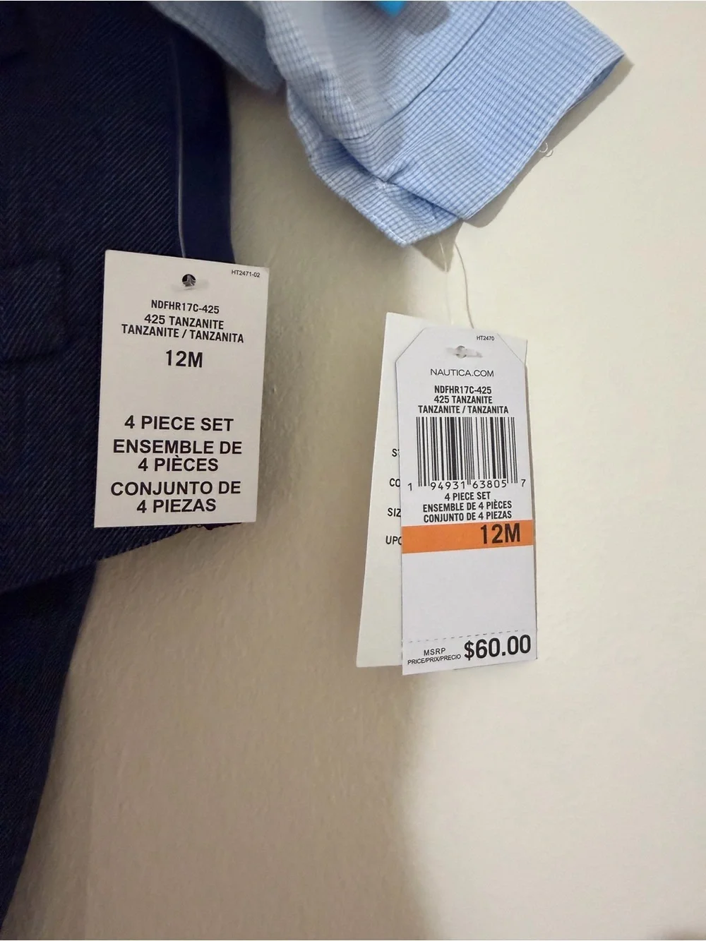 Nautica Boys Navy Vest Suit with Light Blue Shirt and Blue Plaid Bow Tie